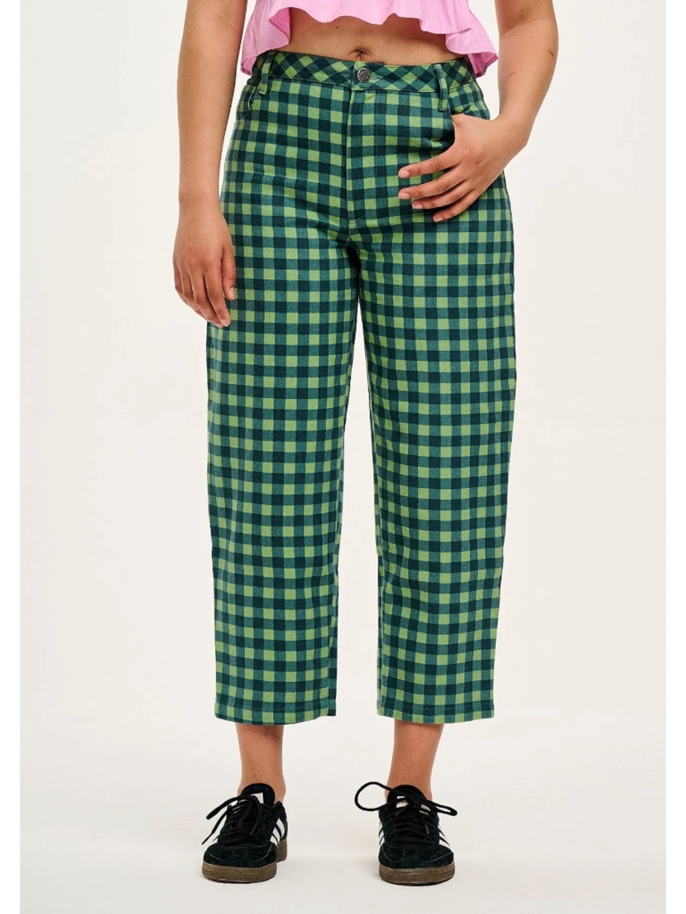 Lucy & Yak Drew Straight Leg Twill Trousers in Gabriella Gingham Print Size 42 R